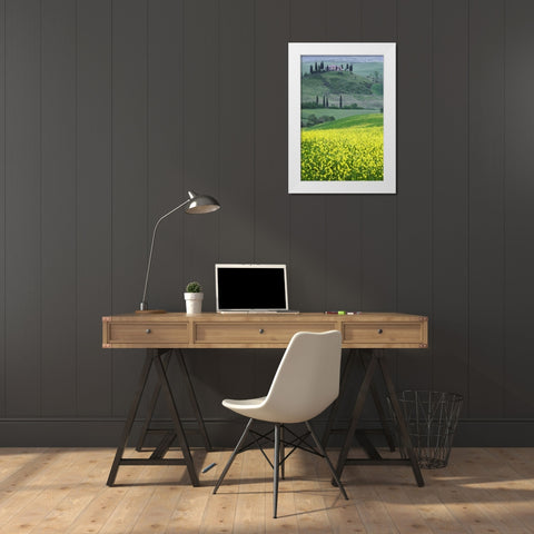Italy, Tuscany Villa on a countryside hill White Modern Wood Framed Art Print by Flaherty, Dennis