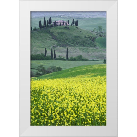 Italy, Tuscany Villa on a countryside hill White Modern Wood Framed Art Print by Flaherty, Dennis