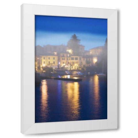 Italy, Varenna Evening dock scene at Lake Como White Modern Wood Framed Art Print by Flaherty, Dennis