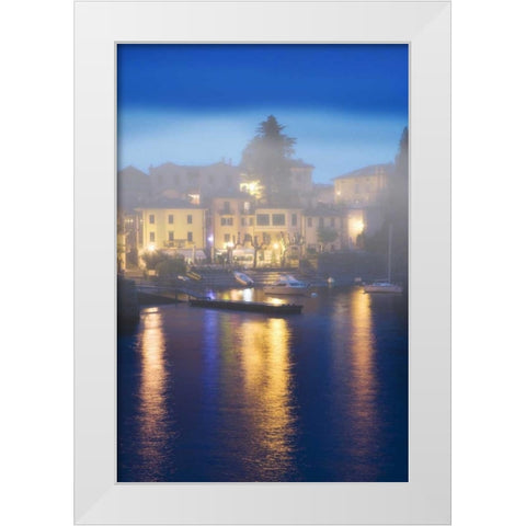 Italy, Varenna Evening dock scene at Lake Como White Modern Wood Framed Art Print by Flaherty, Dennis