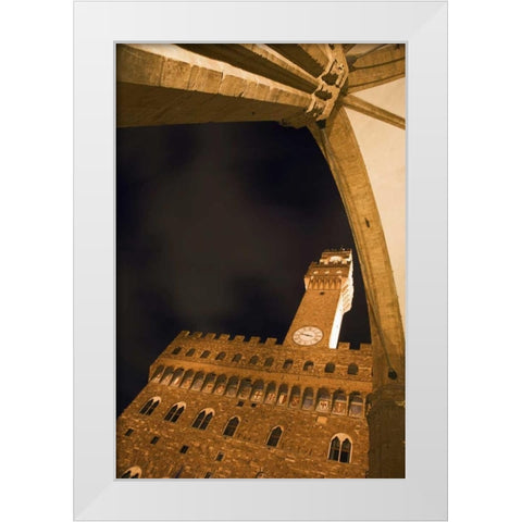 Italy, Florence Palazzo Vecchio at night White Modern Wood Framed Art Print by Flaherty, Dennis