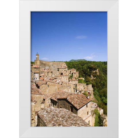 Italy, Sorano Medieval hill town on a cliffside White Modern Wood Framed Art Print by Flaherty, Dennis