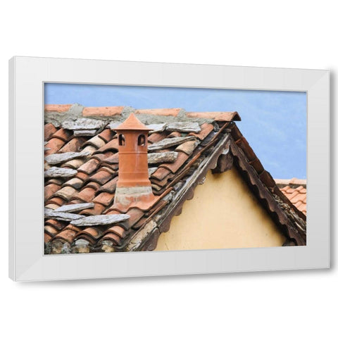 Italy, Varenna Terra cotta roof and chimney White Modern Wood Framed Art Print by Flaherty, Dennis