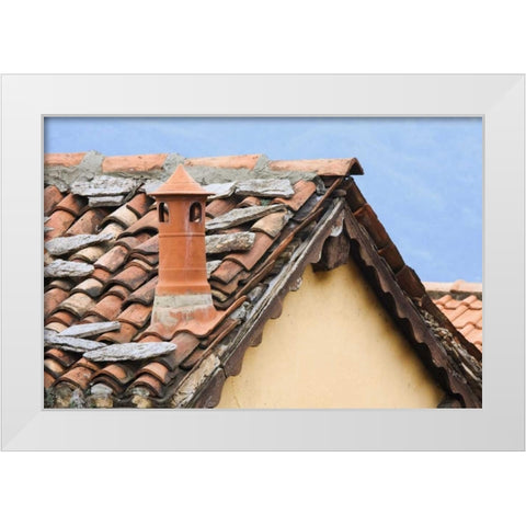 Italy, Varenna Terra cotta roof and chimney White Modern Wood Framed Art Print by Flaherty, Dennis