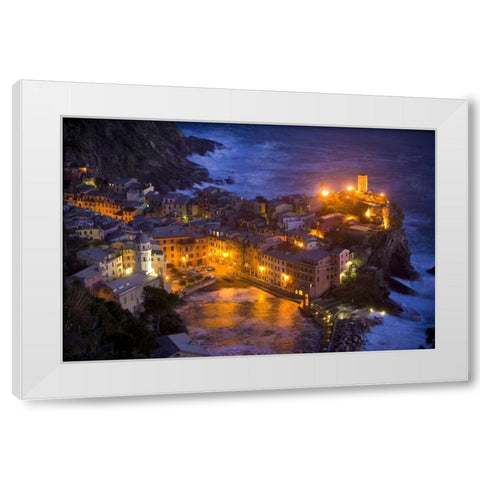 Italy, Vernazza, Cinque Terra City lit at night White Modern Wood Framed Art Print by Zuckerman, Jim