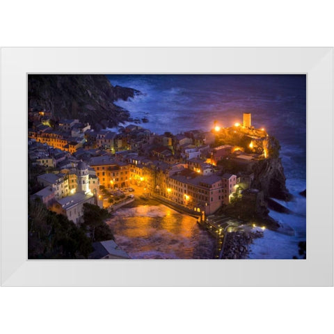 Italy, Vernazza, Cinque Terra City lit at night White Modern Wood Framed Art Print by Zuckerman, Jim