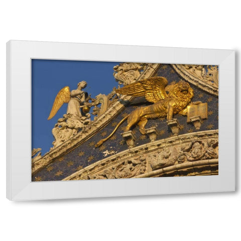 Italy, Venice Lion on San Marco Basilica White Modern Wood Framed Art Print by Young, Bill
