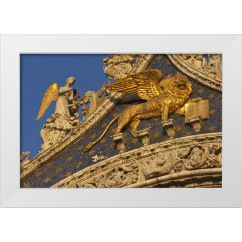 Italy, Venice Lion on San Marco Basilica White Modern Wood Framed Art Print by Young, Bill