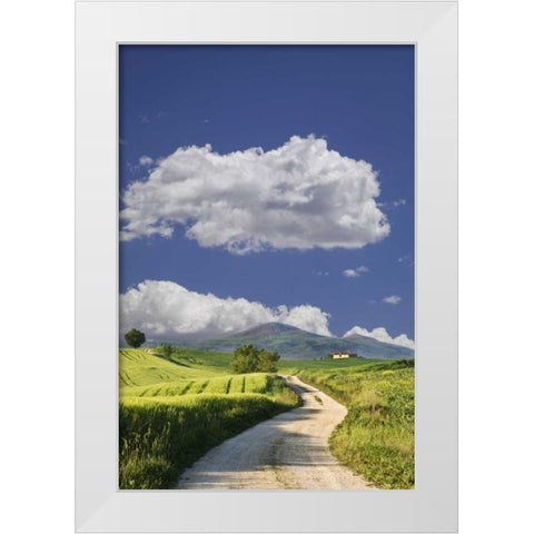 Italy, Tuscany Road leading to a villa White Modern Wood Framed Art Print by Flaherty, Dennis