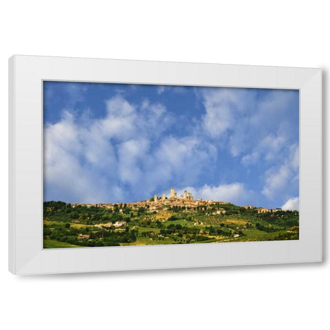 Italy, Tuscany Vineyards around hilltop town White Modern Wood Framed Art Print by Flaherty, Dennis