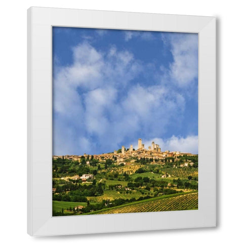 vineyards and hilltop town San Gimignano, Italy White Modern Wood Framed Art Print by Flaherty, Dennis