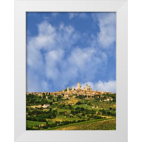 vineyards and hilltop town San Gimignano, Italy White Modern Wood Framed Art Print by Flaherty, Dennis