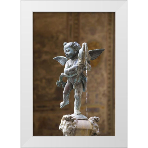 Italy, Florence Statue of boy with dolphin White Modern Wood Framed Art Print by Delisle, Gilles
