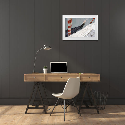 Italy, Venice Gondola and posts White Modern Wood Framed Art Print by Delisle, Gilles