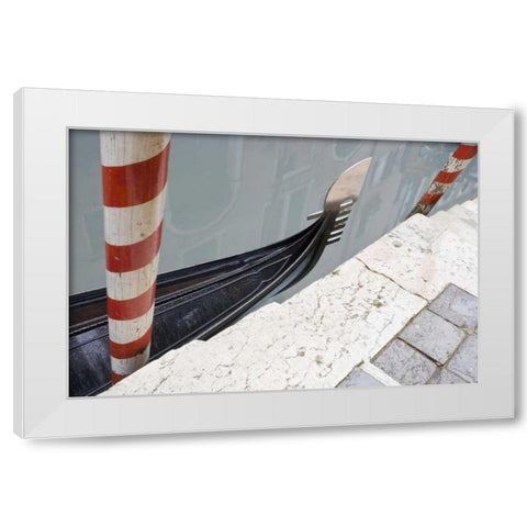 Italy, Venice Gondola and posts White Modern Wood Framed Art Print by Delisle, Gilles