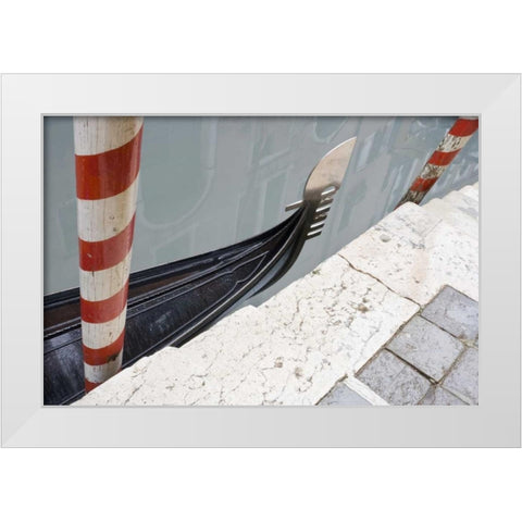 Italy, Venice Gondola and posts White Modern Wood Framed Art Print by Delisle, Gilles