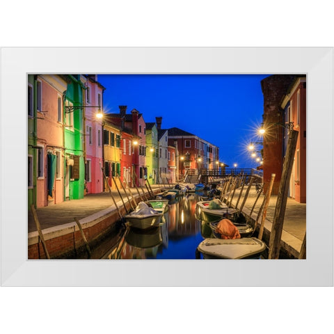 Europe-Italy-Venice-Blue hour on canal in Burano White Modern Wood Framed Art Print by Jaynes Gallery