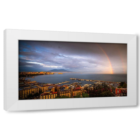 Europe-Italy-Naples-Overview of city and Mt-Vesuvius with rainbow White Modern Wood Framed Art Print by Jaynes Gallery