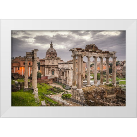 Europe-Italy-Rome-Ruins of Roman Temple of Saturn White Modern Wood Framed Art Print by Jaynes Gallery