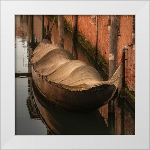 Europe-Italy-Venice-Covered old gondola on canal White Modern Wood Framed Art Print by Jaynes Gallery