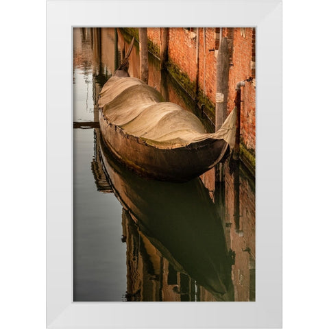 Europe-Italy-Venice-Covered old gondola on canal White Modern Wood Framed Art Print by Jaynes Gallery
