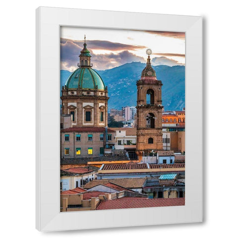 Palermo Province-Palermo The dome and bell tower of the baroque Chiesa del Gesu White Modern Wood Framed Art Print by Wilson, Emily