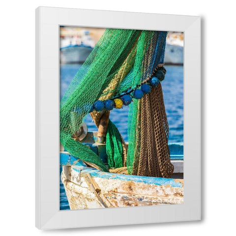 Palermo Province-Santa Flavia Net on a small fishing boat in the harbor of the fishing village White Modern Wood Framed Art Print by Wilson, Emily