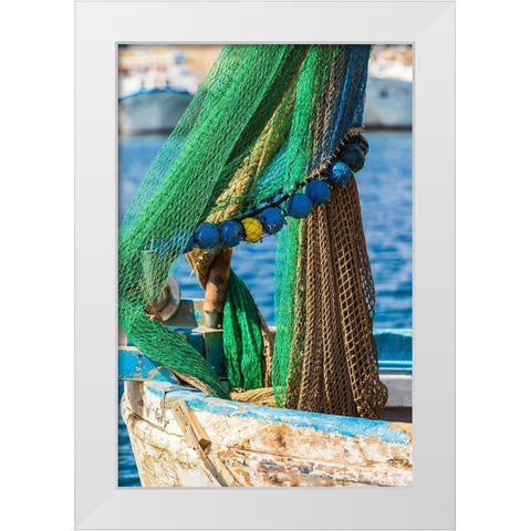 Palermo Province-Santa Flavia Net on a small fishing boat in the harbor of the fishing village White Modern Wood Framed Art Print by Wilson, Emily