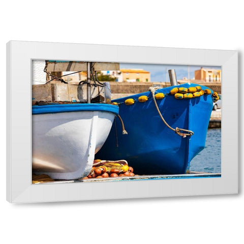 Palermo Province-Santa Flavia Small fishing boats in the harbor of the fishing village White Modern Wood Framed Art Print by Wilson, Emily