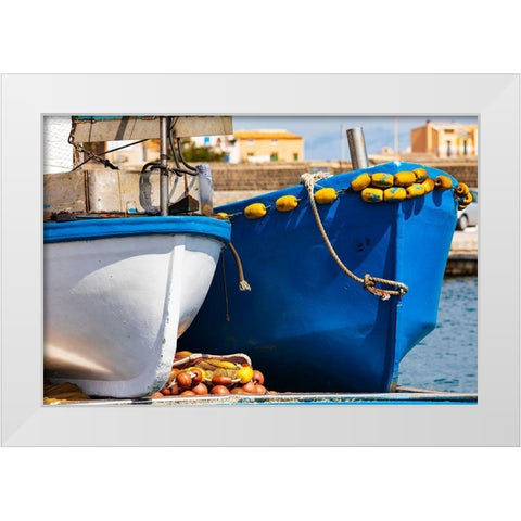 Palermo Province-Santa Flavia Small fishing boats in the harbor of the fishing village White Modern Wood Framed Art Print by Wilson, Emily