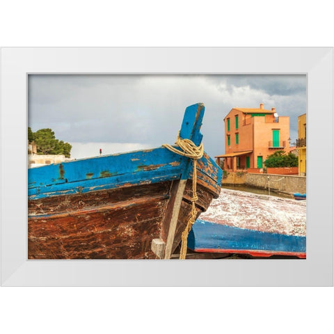 Palermo Province-Santa Flavia Small fishing boats in the fishing village of Santa Flavia White Modern Wood Framed Art Print by Wilson, Emily