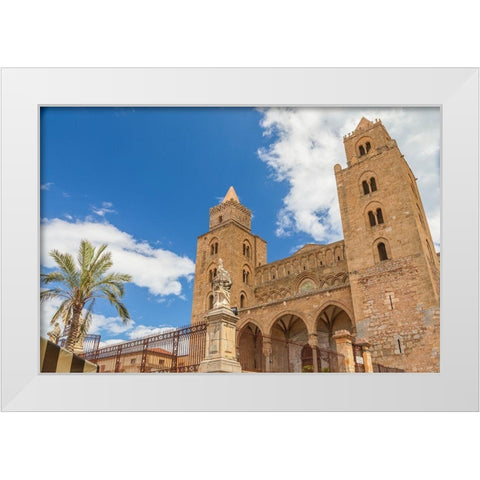 Palermo Province-Cefalu Exterior view of the towers of the Cefalu Cathedral White Modern Wood Framed Art Print by Wilson, Emily