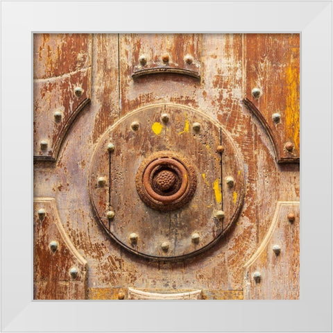Palermo Province-Cefalu Detail of an exterior wooden door on the Cefalu Cathedral White Modern Wood Framed Art Print by Wilson, Emily