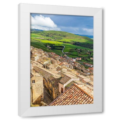 Palermo Province-Gangi View of the town of Gangi in the mountains of Sicily White Modern Wood Framed Art Print by Wilson, Emily