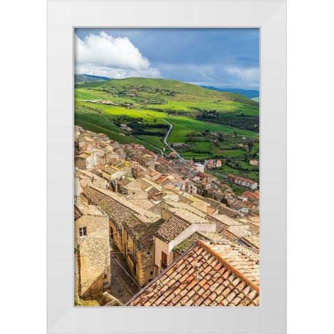 Palermo Province-Gangi View of the town of Gangi in the mountains of Sicily White Modern Wood Framed Art Print by Wilson, Emily