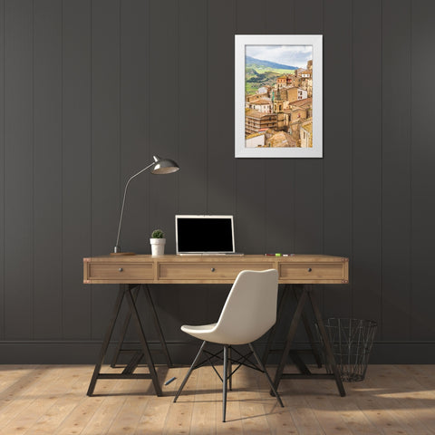 Palermo Province-Gangi View of the town of Gangi in the mountains of Sicily White Modern Wood Framed Art Print by Wilson, Emily