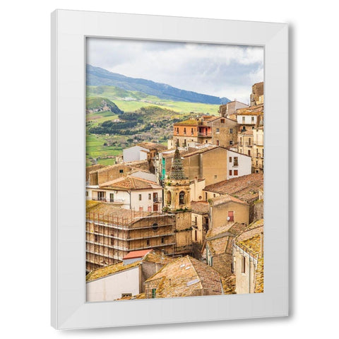 Palermo Province-Gangi View of the town of Gangi in the mountains of Sicily White Modern Wood Framed Art Print by Wilson, Emily