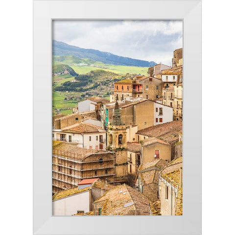 Palermo Province-Gangi View of the town of Gangi in the mountains of Sicily White Modern Wood Framed Art Print by Wilson, Emily