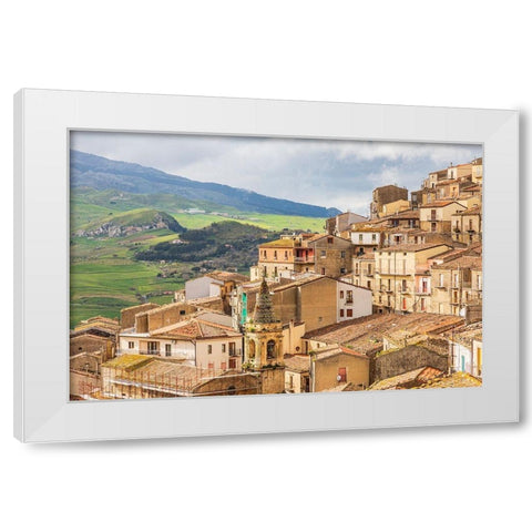 Palermo Province-Gangi View of the town of Gangi in the mountains of Sicily White Modern Wood Framed Art Print by Wilson, Emily