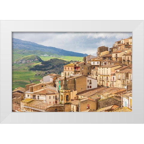 Palermo Province-Gangi View of the town of Gangi in the mountains of Sicily White Modern Wood Framed Art Print by Wilson, Emily