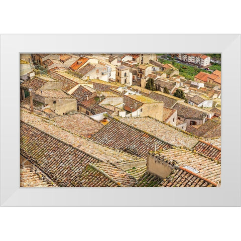 Palermo Province-Gangi View over the rooftops in the town of Gangi in the mountains of Sicily White Modern Wood Framed Art Print by Wilson, Emily