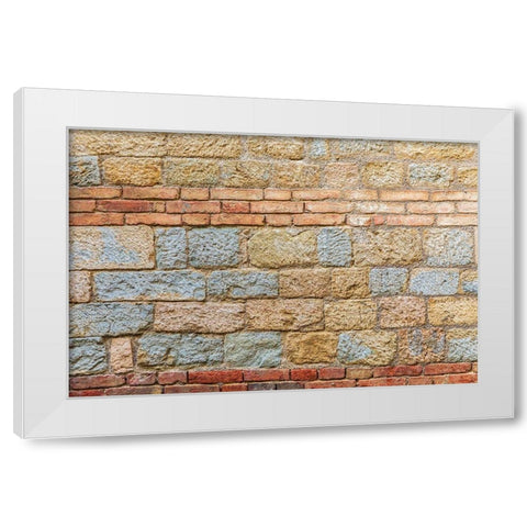 Palermo Province-A stone wall with brick inlay in the town of Gangi White Modern Wood Framed Art Print by Wilson, Emily