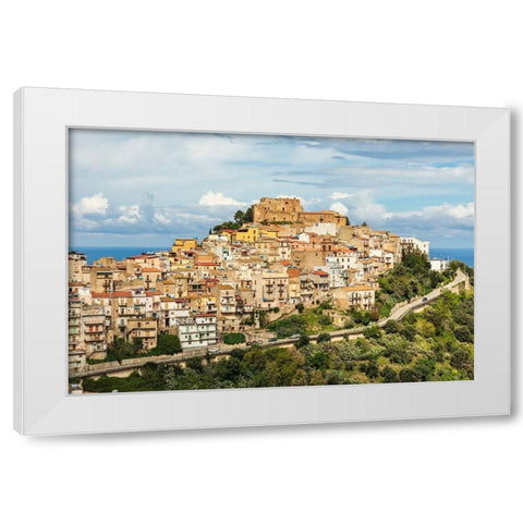 Messina Province-Caronia The medieval hilltop town Caronia-built around a Norman castle White Modern Wood Framed Art Print by Wilson, Emily