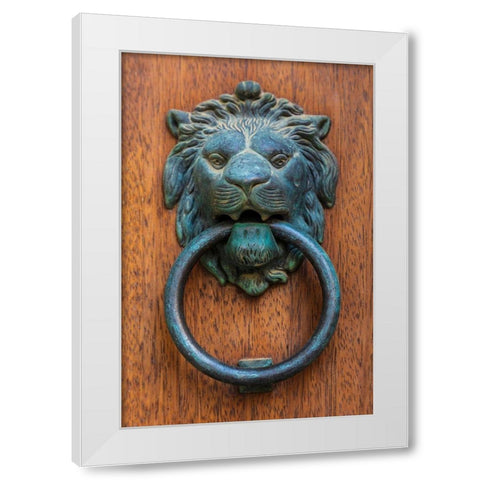 Messina Province-Caronia A bronze door knocker in the shape of a lion-in the medieval town White Modern Wood Framed Art Print by Wilson, Emily