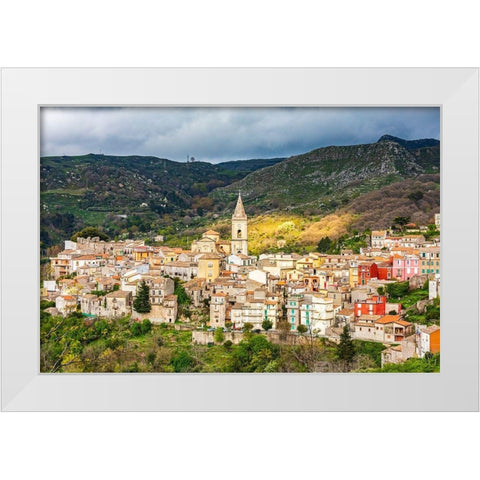 Messina Province-Novara di Sicilia The medieval hill town of Novara di Sicilia White Modern Wood Framed Art Print by Wilson, Emily