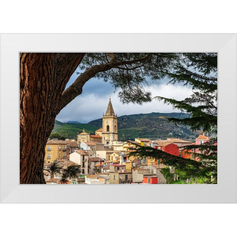 Messina Province-Novara di Sicilia The medieval hill town of Novara di Sicilia White Modern Wood Framed Art Print by Wilson, Emily