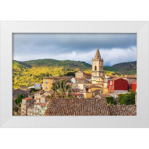 Messina Province-Novara di Sicilia The medieval hill town of Novara di Sicilia White Modern Wood Framed Art Print by Wilson, Emily