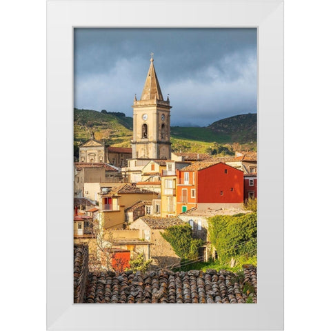 Messina Province-Novara di Sicilia The medieval hill town of Novara di Sicilia White Modern Wood Framed Art Print by Wilson, Emily