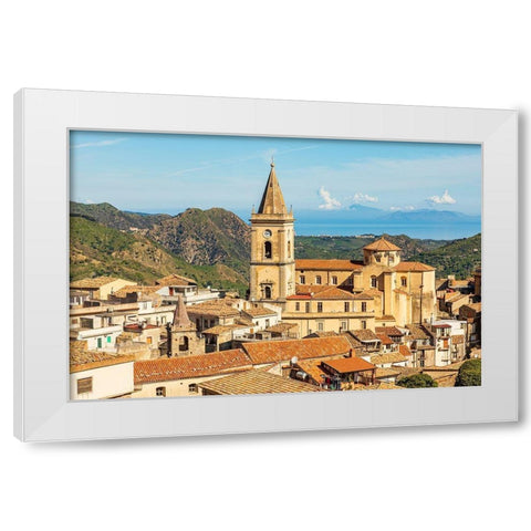 Messina Province-Novara di Sicilia The medieval hill town of Novara di Sicilia White Modern Wood Framed Art Print by Wilson, Emily