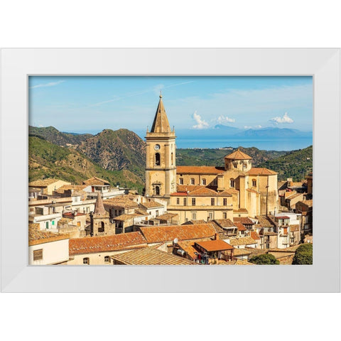 Messina Province-Novara di Sicilia The medieval hill town of Novara di Sicilia White Modern Wood Framed Art Print by Wilson, Emily